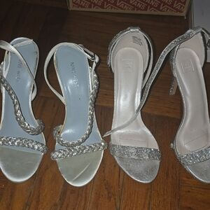 Nine West Silver Stiletto Heels with Rhinestone Embellishments